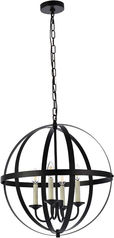 Photo 1 of A1A9 Globe 4-Light Chandelier Lighting, 4 Rotatable Big Rings Farmhouse Ceiling Lights, Black Industrial Vintage Pendant Light for Dining Room Bedroom Foyer Staircase, D20''
