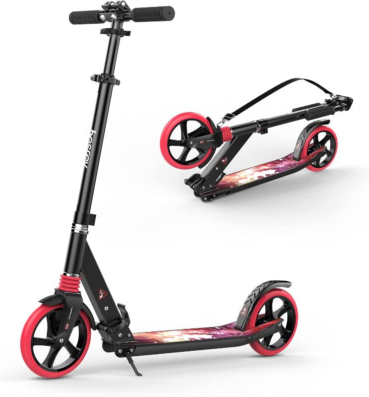 Photo 1 of besrey Kick Scooters for Kids 8 Years and up-Teen and Adult Scooter 8" Big Wheels-Foldable Kick Scooters up to 220 Lbs-4 Levels Height Adjustment with Carry Strap