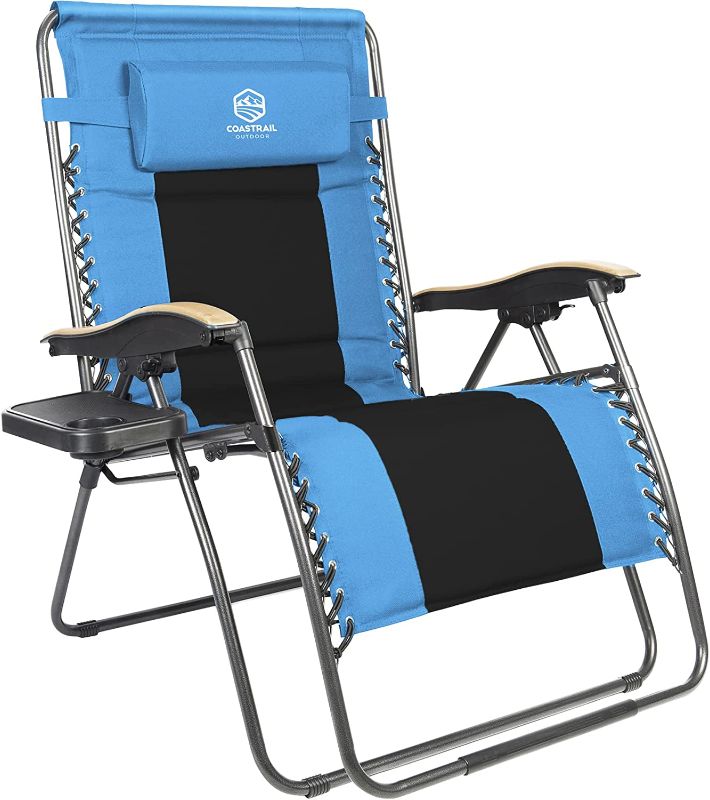 Photo 1 of Coastrail Outdoor Zero Gravity Chair Premium Wood Armrest Padded Comfort Folding Patio Lounge Adjustable Recliner with Cup Holder & Side Table, 400lb Capacity, Aqua --- STOCK PHOTO FOR REFERENCE ONLY 
