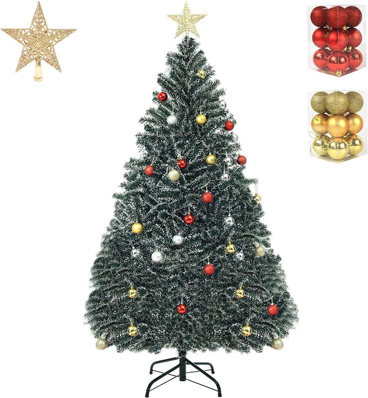 Photo 1 of Artificial Christmas Tree Lifelike Christmas Tree with Decorations and Solid Metal Stand arbol de Navidad Premium Hinged Spruce Full Tree (Green-A, 4ft)
