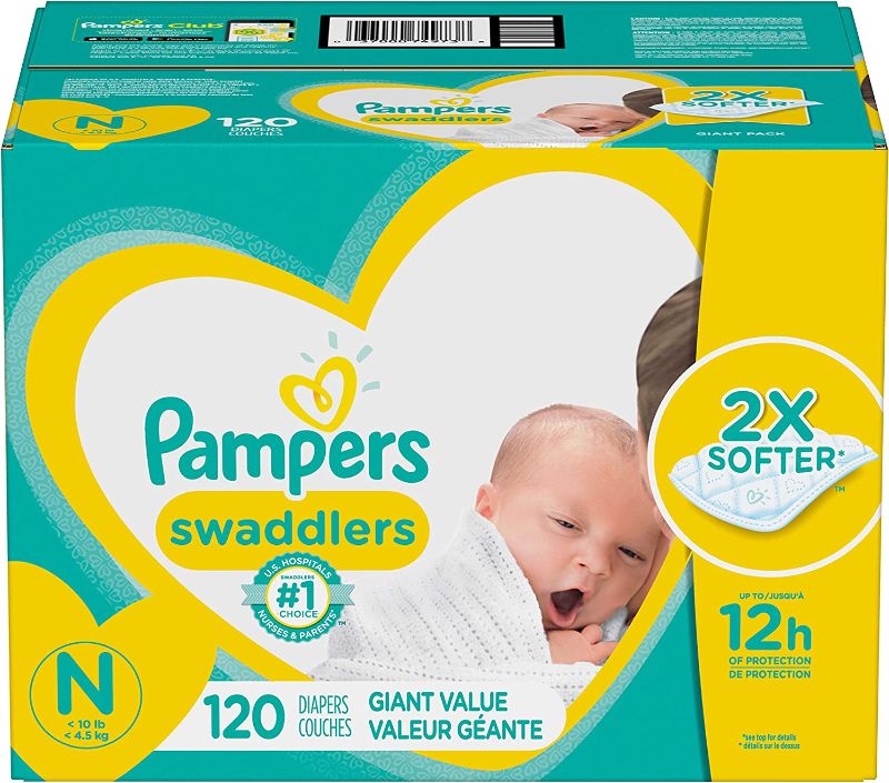 Photo 1 of Baby Diapers Newborn/Size 0 (< 10 lb), 120 Count - Pampers Swaddlers, ONE MONTH SUPPLY
