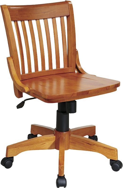 Photo 1 of OSP Home Furnishings Deluxe Armless Wood Banker's Desk Chair with Adjustable Height, Locking Tilt, and Heavy Duty Base, Fruitwood
