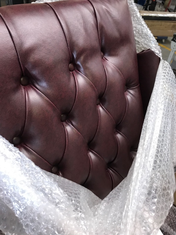 Photo 2 of Office Star Thick Padded Vinyl Deluxe Tufted High Back Traditional Executive Chair with Nailhead Accents and Mahogany Finish Base,Jamestown Oxblood Vinyl,TEX220-JT4
