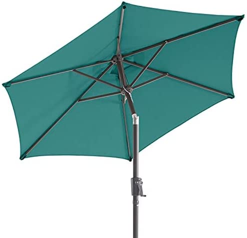 Photo 1 of BLUU MAPLE Olefin 7.5 FT Patio Market Umbrella Outdoor Table Umbrellas, 3-year Color Fastness Olefin Canopy, Market Center Umbrellas with Push Button Tilt for Garden, Lawn & Pool (Turquoise)
