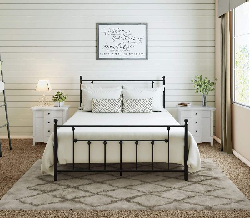 Photo 1 of CASTLEBEDS Victorian Queen Metal Bed Frame with Headboard and Footboard Platform/Wrought Iron/Heavy Duty/Solid Sturdy Metal Slat/Black/No Box Spring Needed/Mattress Foundation/Under Bed Storage
