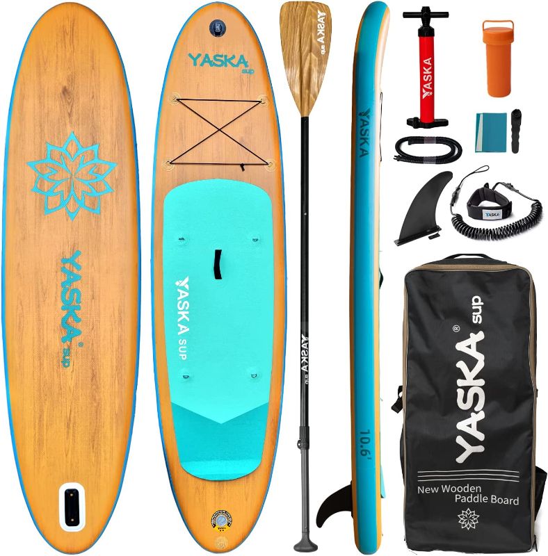 Photo 1 of 10.6ft Inflatable Stand Up Paddle Board- SUP Board for All Skill Levels with SUP Accessories & Fiberglass Paddle,Fin, Leash, Double Action Pump and ISUP Travel Backpack for Youth & Adult
