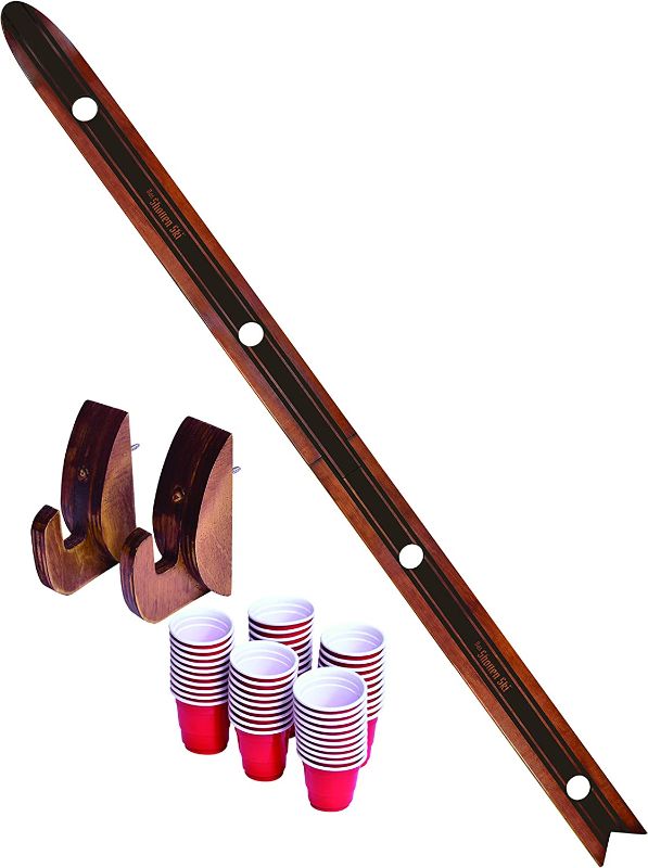 Photo 1 of GoPong Slamski - Retro and Vintage Wood Design 4 Person Drinking Ski with 50 Plastic Shot Glasses
