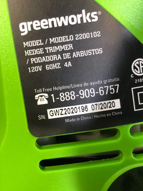 Photo 1 of Greenworks 4 Amp 22" Corded Electric Hedge Trimmer
