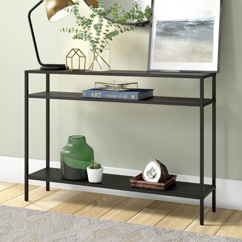 Photo 1 of  Blackened Bronze Console Table with Metal Shelves 