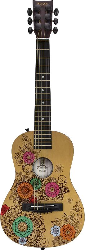 Photo 1 of First Act Acoustic Guitar, 30 Inch - Top Features Flower Design - Brass Acoustic Guitar Strings, Tuning Gear, String Post Covers, Steel-Reinforced Neck, Strap Buttons – Musical Instruments

