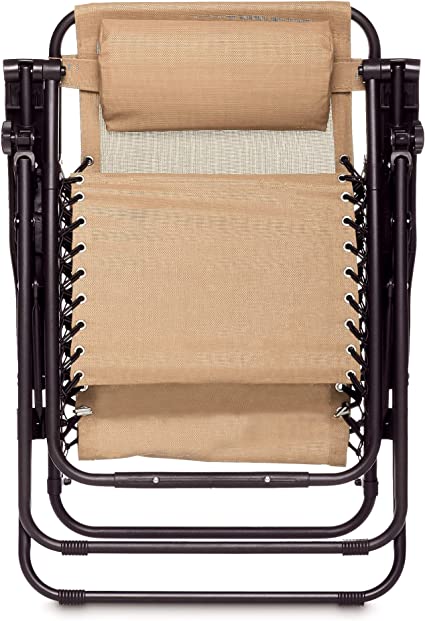 Photo 1 of Amazon Basics Outdoor Textilene Adjustable Zero Gravity Folding Reclining Lounge Chair with Pillow, Beige
