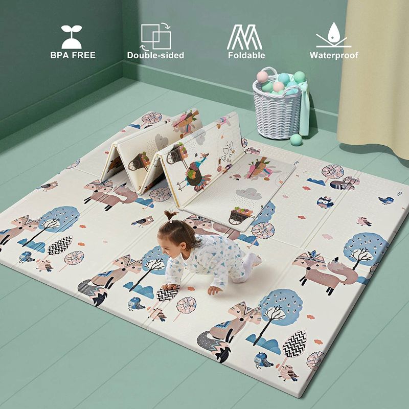 Photo 1 of Foldable Baby Play Mat for Crawling, Extra Large Play Mat for Baby, Waterproof Non Toxic Anti-Slip Reversible Foam Playmat for Baby Toddlers Kids 71" x 79" x 0.6"
