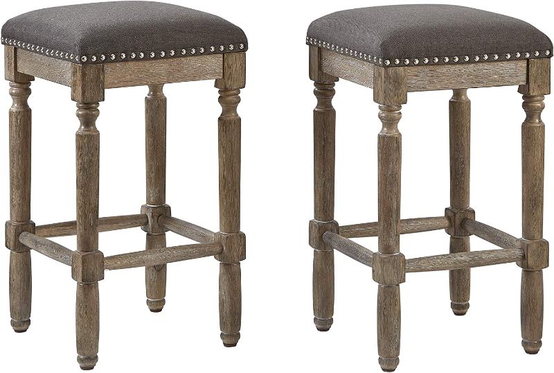 Photo 1 of Ball & Cast 26 Inch Seat Height Counter Stool Upholstered Kitchen Bar Stools Weathered Oak Finish,Grey Fabric 2-Pack **BRAND NEW** 
