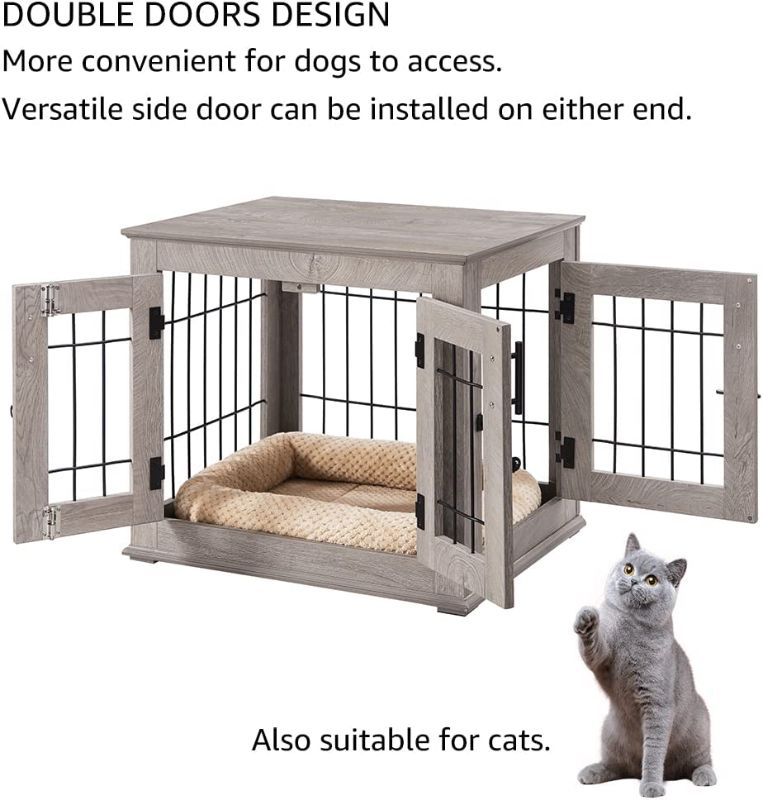 Photo 1 of beeNbkks Furniture Style Dog Crate End Table, Double Doors Wooden Wire Dog Kennel with Pet Bed, Decorative Pet Crate Dog House Indoor
