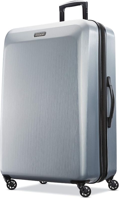 Photo 1 of American Tourister Moonlight Hardside Expandable Luggage with Spinner Wheels, Silver, Checked-Large 28-Inch
