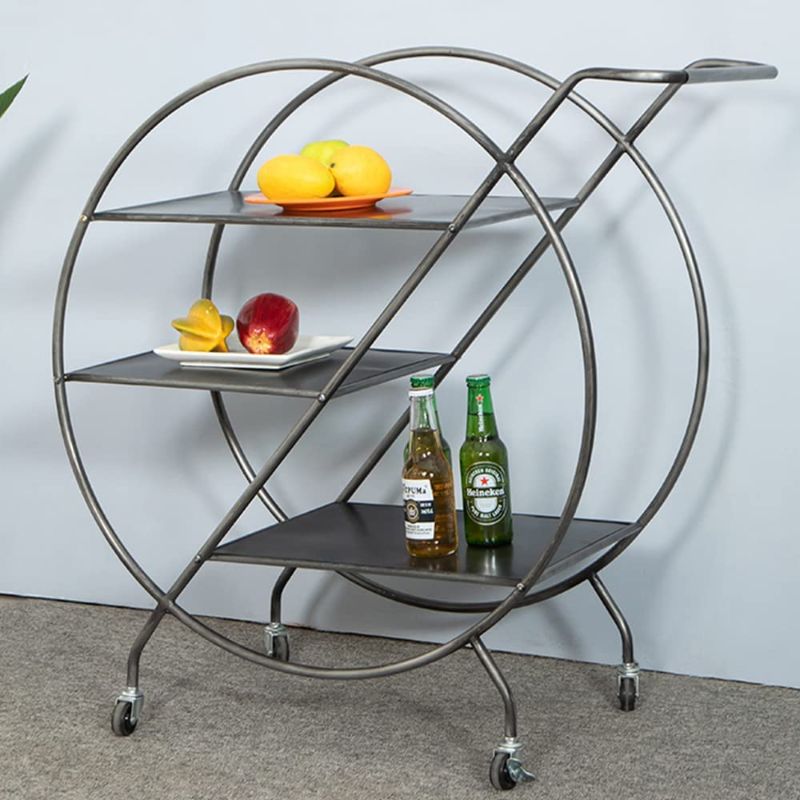 Photo 1 of BOTAOYIYI 3 Tier Round Bar Cart, Silver Bar Cart, Rolling Metal Small Wine Liquor Cart, Drink Alcohol Serving Beverage Cart, Mini Bar Carts for The Home, with Lockable Wheels
