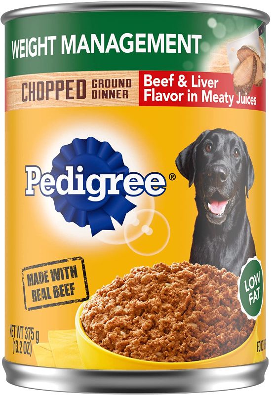 Photo 1 of 3 PK PEDIGREE Weight Management Adult Canned Wet Dog Food for Weight Control Chopped Ground Dinner Beef & Liver Flavor, (12) 13.2 oz. Cans (36 total) BEST BY 6/23/23
