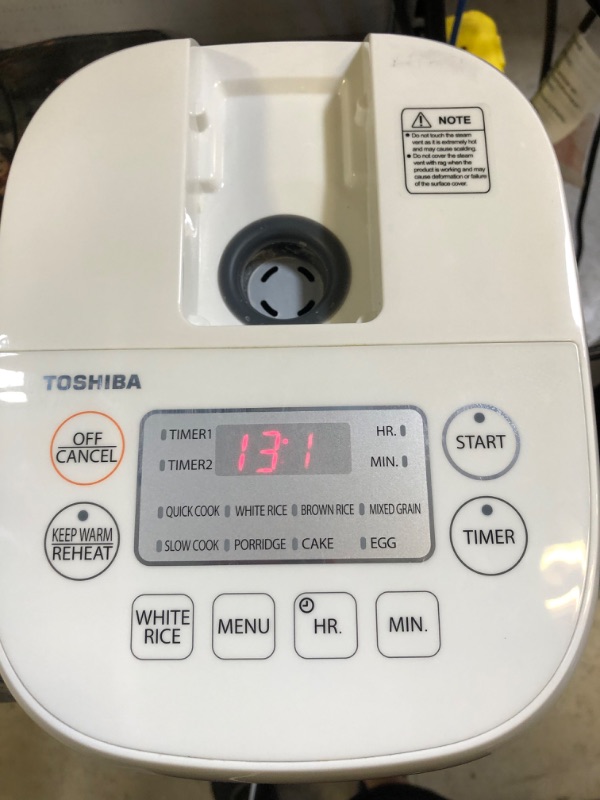 Photo 3 of Toshiba Digital Programmable Rice Cooker, Steamer & Warmer, 3 Cups Uncooked Rice with Fuzzy Logic and One-Touch Cooking, 24 Hour Delay Timer and Auto Keep Warm Feature, White
