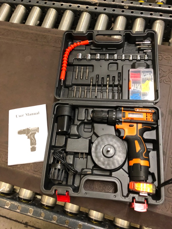 Photo 3 of Cordless Drill with 2 Batteries, Bravolu Electric Drill Set 12.6V Max 28 Nm (250 in-lb) Torque, 18+3 Clutch, 3/8" Keyless Chuck, Built-in LED, 2-Variable Speed Compact Drill Driver
