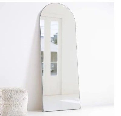 Photo 1 of 64 in. x 21 in. Modern Arched Shape Framed Silver Full-Length Floor Standing Mirror
