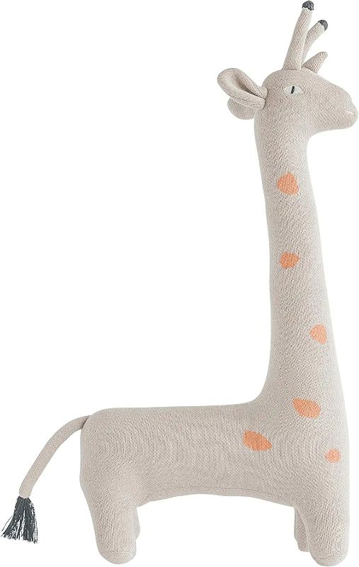 Photo 1 of Creative Co-Op Grey Giraffe Shaped Cotton Knit Pillow with Orange Dots Toys
