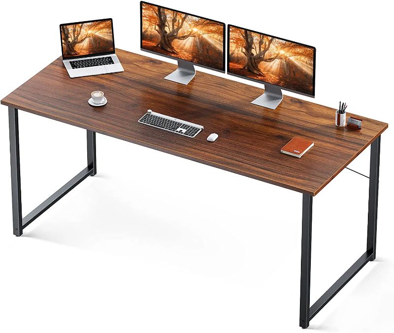 Photo 1 of Coleshome 63 Inch Computer Desk, Modern Simple Style Desk for Home Office, Study Student Writing Desk,Deep Brown
