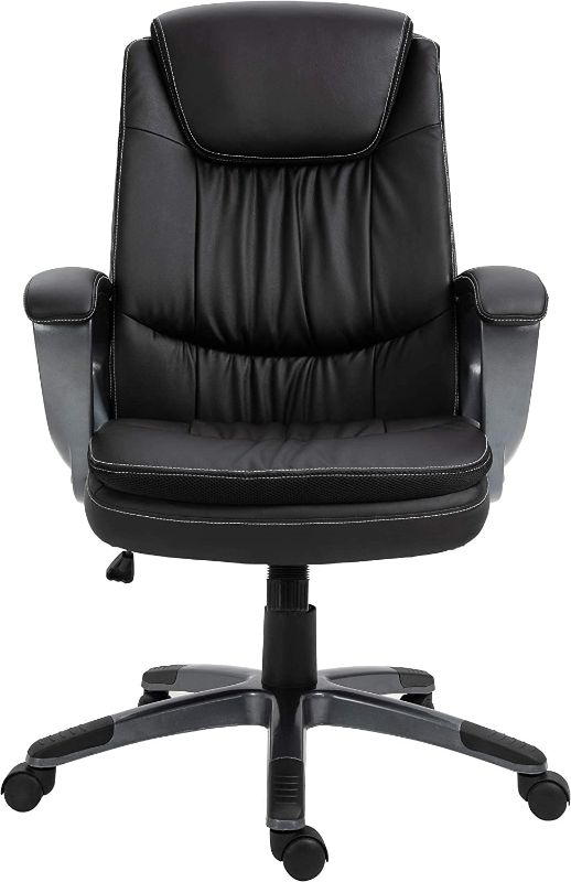 Photo 1 of Halter Executive Leather Home Office Desk Chair with Wheels, Black
