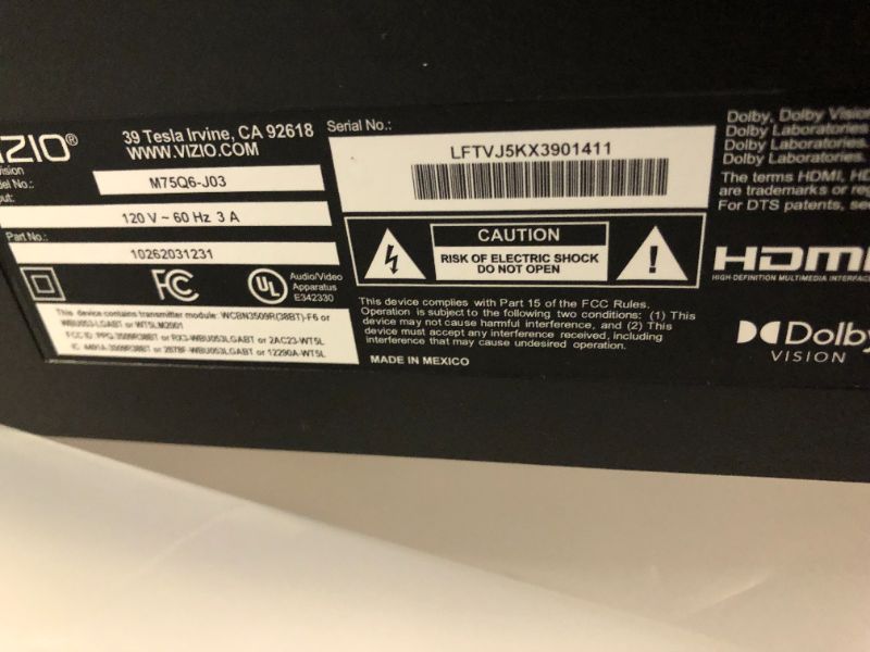 Photo 1 of VIZIO M-Series Quantum 75" Class HDR 4K UHD Smart Quantum Dot LED TV, FACTORY SEALED PRIOR TO INSPECTION 