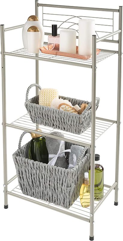 Photo 1 of Bath Bliss Satin 3 Tier Storage Shelf Nickel | Dimensions: 17.3"x 10.6"x 35.8" | 3 Tier Storage | Free Standing | Rust Resistant | Satin