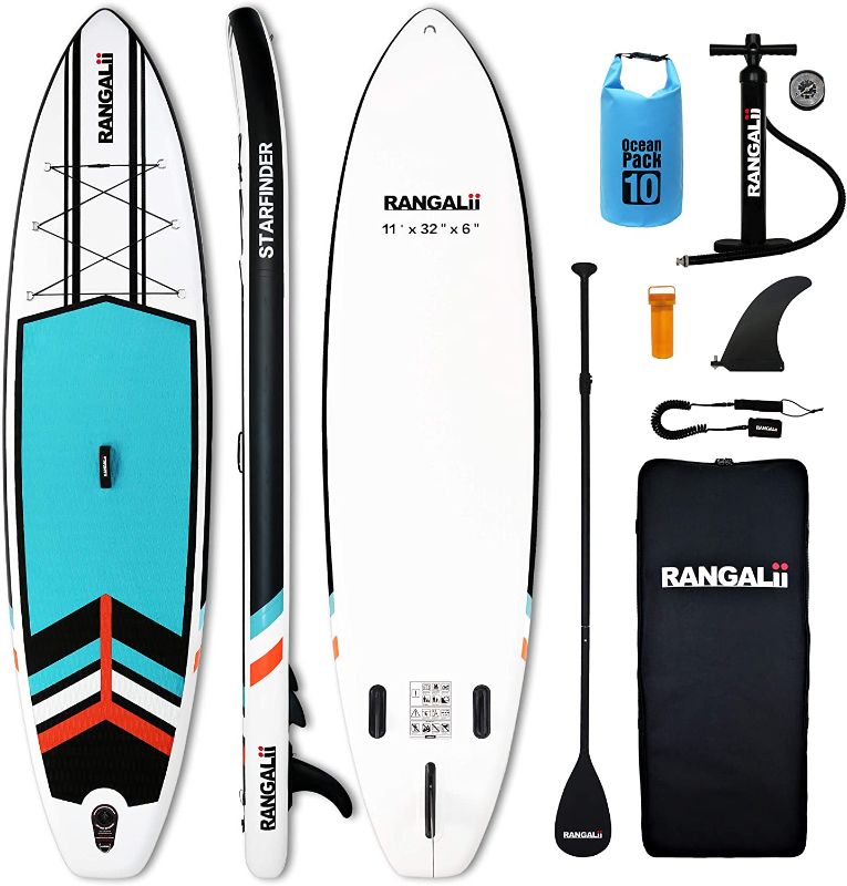 Photo 1 of RANGALii 11' Foot Inflatable SUP Stand Up Paddle Board(32" Wide, 6" Thick) Durable with Adjustable Paddle, Backpack, Pump and Leash