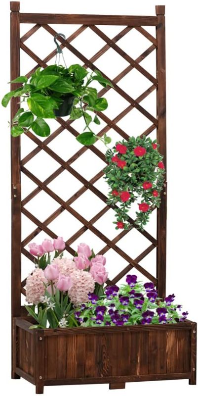 Photo 1 of Anraja 67in Rustic Planter Box with Trellis Raised Garden Bed Wood Outdoor for Plants
