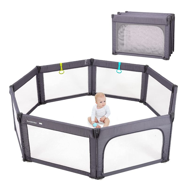 Photo 1 of Baby Playpen, Extra Large Play Center Yards Play Pens for Babies, Foldable Gate Playpen Infants Baby Fence Play Yard Safety Kids Playpen(Deep Grey)
