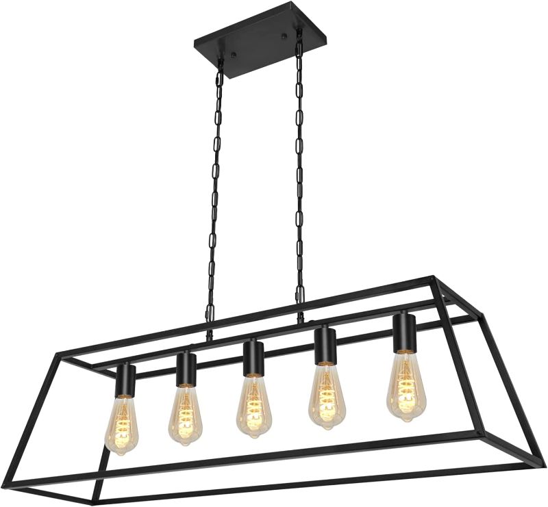 Photo 1 of Black Modern Kitchen Island Lighting Farmhouse Chandelier Industrial Ceiling Light Fixtures for Kitchen, Dining Room, Living Room, Bar, Foyer (5-Light)
