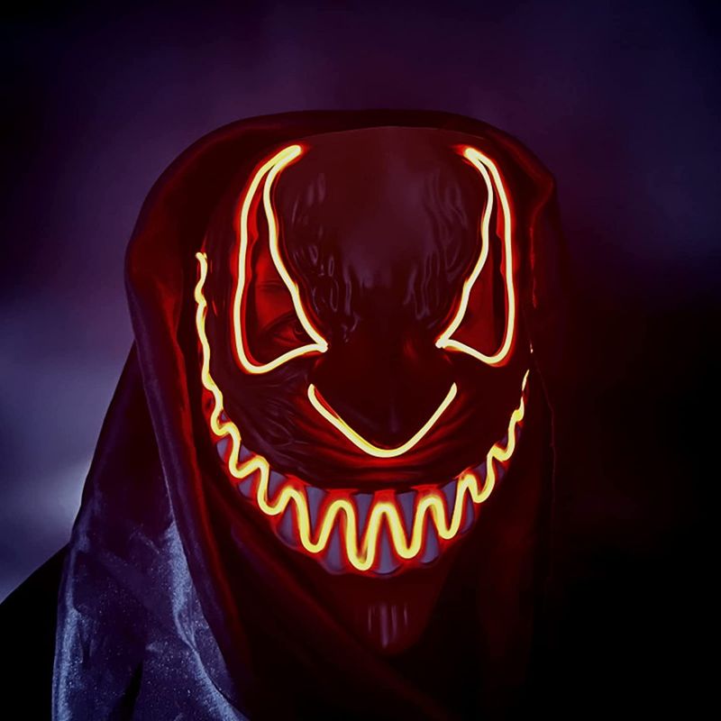 Photo 1 of Xcovpds Halloween Scary LED Mask Costume Light Up Mask with 3 Lighting Modes EL Mask for Halloween Costume Cosplay Party - Halloween Glowing Mask for Men Women Kids(Red-- 2PACK
