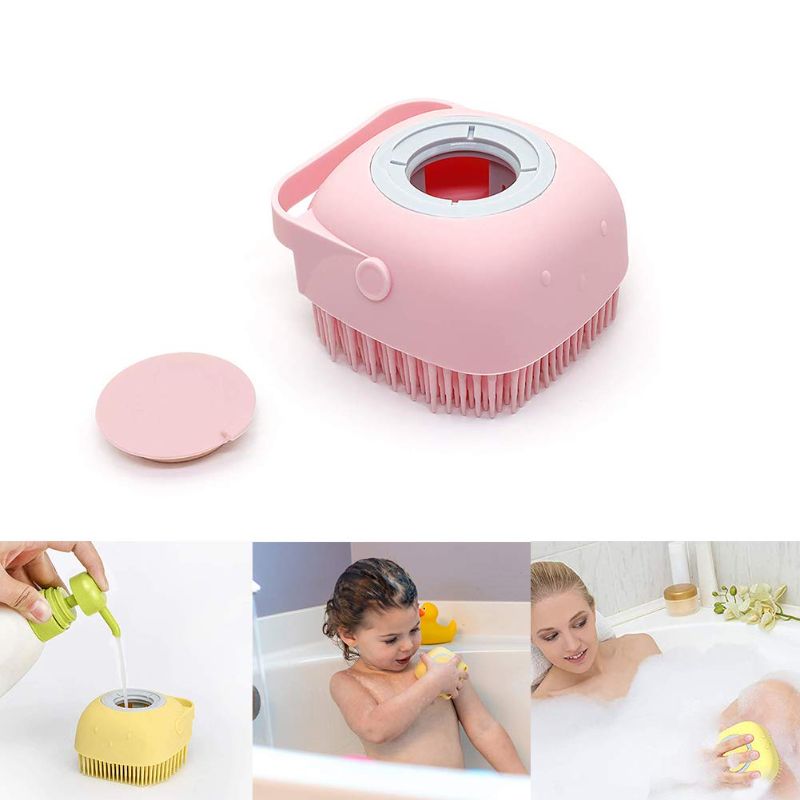 Photo 1 of 2 in 1 Silicone Bath Body Brush with Shampoo Dispenser for Kids Women, Shower Body Massage Brush Ultra Soft, Handheld Silicone Loofah Scrubber for Massaging, Exfoliating (Pink)- 2 PACK
