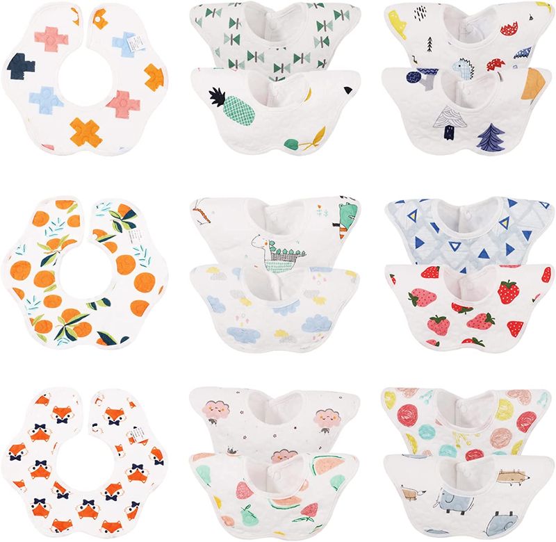 Photo 1 of Cotton Baby Bibs,15-Pack 360? Rotate Soft Baby Bib Drooling Bibs for Girls and Boys, Waterproof Absorbent and Adjustable Bib Set
