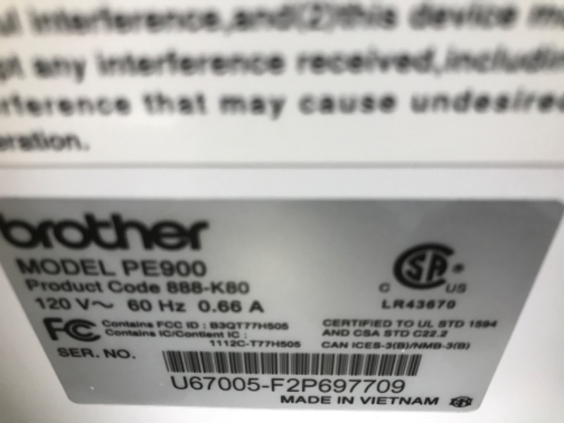 Photo 4 of Brother New Model PE900 Embroidery Machine, Wireless LAN Connected, 193 Built-in Designs, 5" X 7" Hoop Area, Large 3.7" LCD Touchscreen, USB Port, 13
