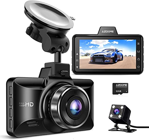 Photo 1 of AZDOME Dual Dash Cam Front and Rear, 3 inch 2.5D IPS Screen Car Driving Recorder, 1080P FHD Dashboard Camera, Waterproof Backup Camera Night Vision, Park Monitor, G-Sensor, for Car Taxi with 32GB Card
