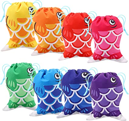 Photo 1 of 8 Pieces Little Fisherman Drawstring Bags Party Favors Supplies Fishing Backpack Bags Boys Girls Camping Favors Fish Candy Goody Treat Bags 7.1 x 5.5 Inch 3pack 