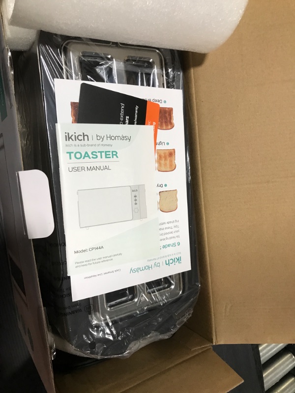 Photo 1 of IKICH Toaster 4 Slice, Toaster 2 Long Slot Stainless Steel, Warming Rack, 6 Browning Settings, Defrost/Reheat/Cancel, Removable Crumb Tray, 1300W
