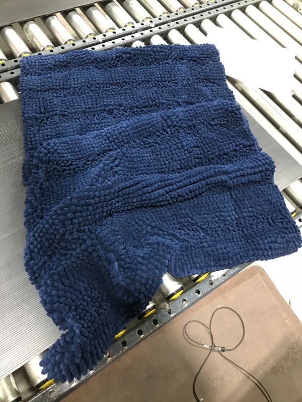 Photo 2 of 2 Piece Bathroom Set Bathroom Rugs Slip-Resistant Extra Absorbent Soft and Fluffy Striped Bath Mat Set Chenille Bath Rugs, Floor Mats Dry Fast Machine Washable (Navy Blue, 20" x 32"/17" x 24")
