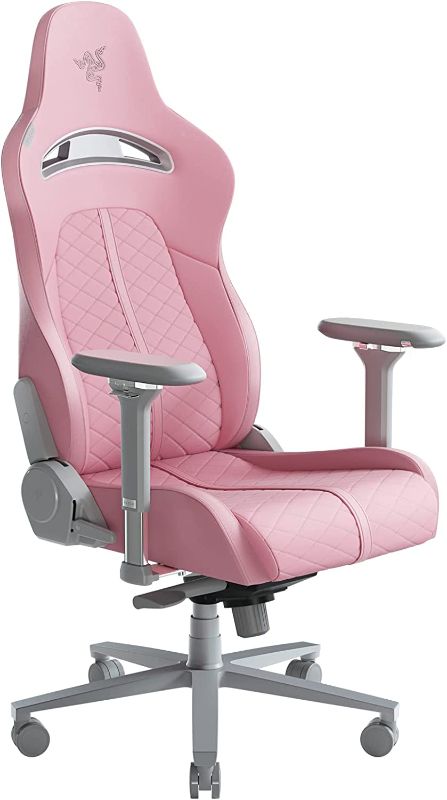 Photo 1 of Razer Enki Gaming Chair: All-Day Gaming Comfort - Built-in Lumbar Arch - Optimized Cushion Density - Dual-Textured, Eco-Friendly Synthetic Leather - Reactive Seat Tilt & 152-Degree Recline - Pink
