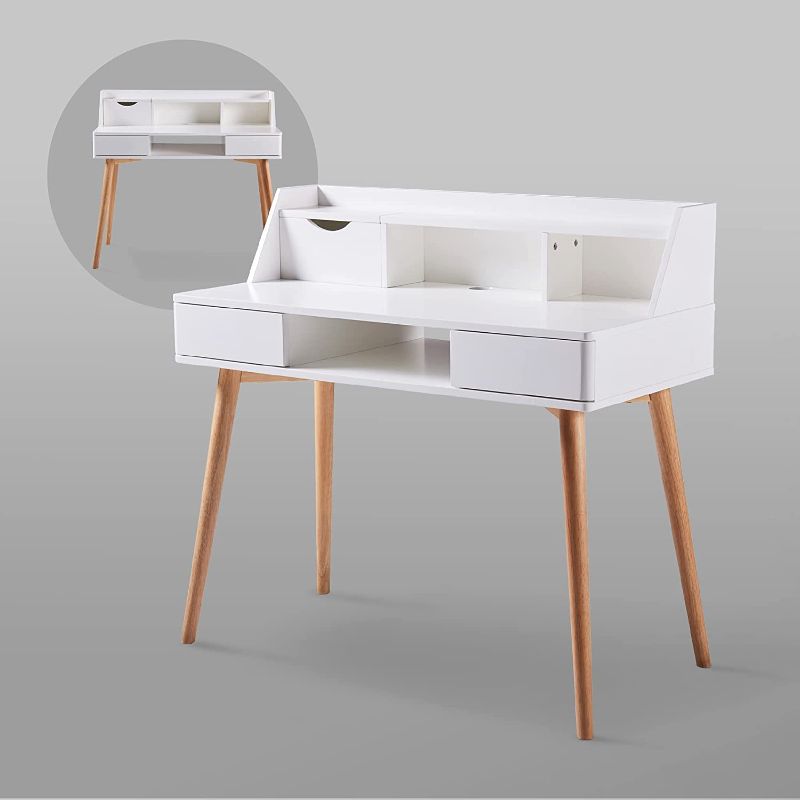 Photo 1 of Teamson Home Creativo Wooden Writing Desk with Storage for Work from Home Office, White/Natural
