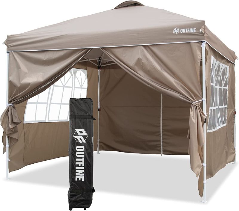 Photo 1 of COLOR KHAKI - SIMILAR TO PIC OUTFINE Patio Canopy 10'x10' Pop Up Commercial Instant Gazebo Tent, Outdoor Party Canopies with 4 Removable Zippered Sidewalls, Stakes x8, Ropes x4 (Khaki, 10*10FT)
