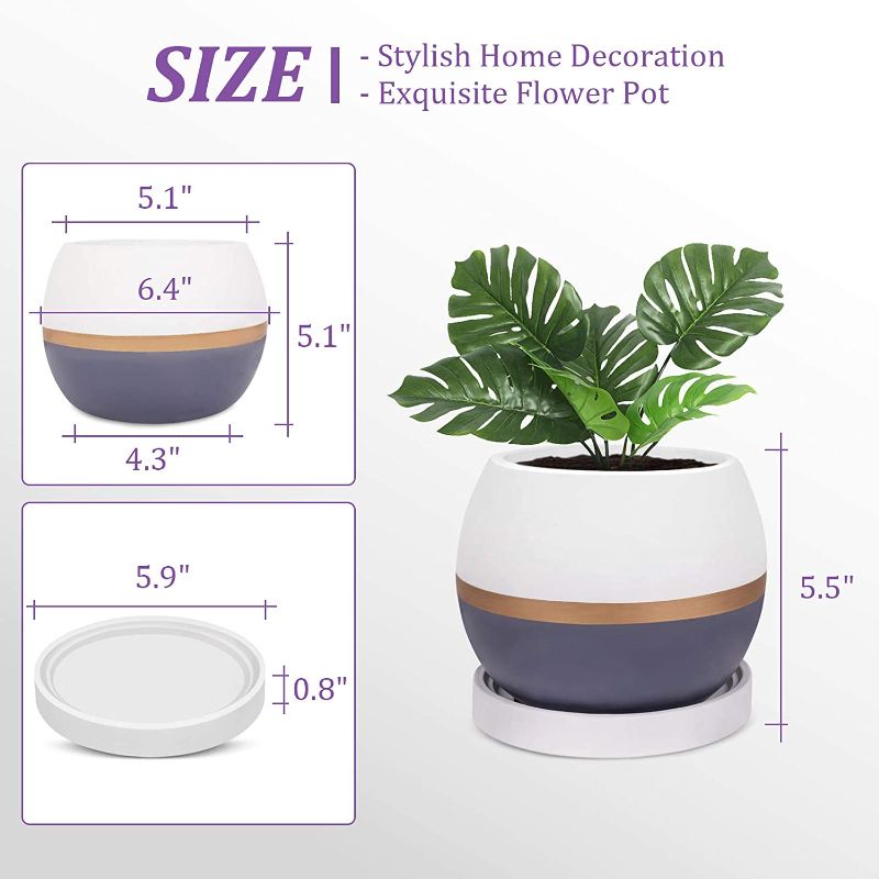 Photo 1 of CEED4U 5.1 Inches Modern Cement Planter Flower Pots with 15 Pcs Plant Labels, Home Décor Plant Pot with Saucer for Indoor and Outdoor Plants
