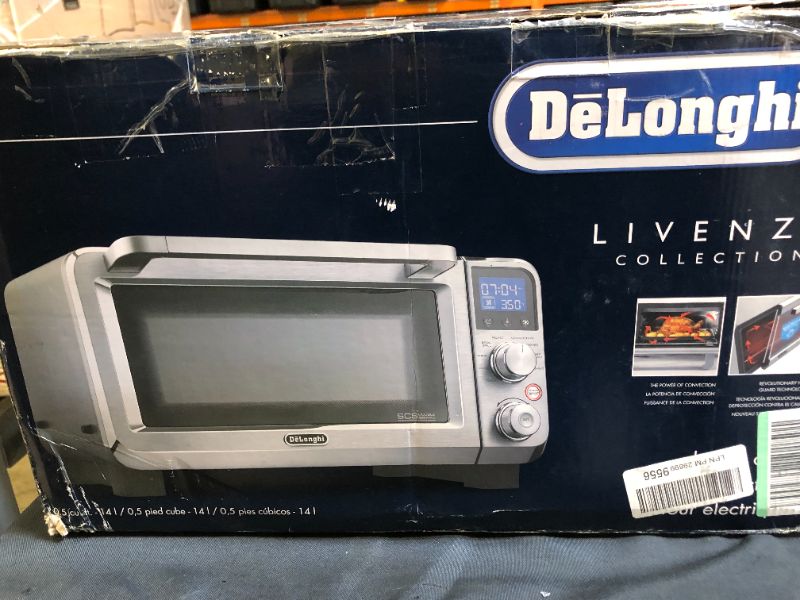 Photo 9 of De'Longhi Livenza Compact Oven, 1800W Countertop Convection Toaster Oven, 9 Presets Roast, Broil, Bake, Easy to Use, 14L (.5 cu ft).Stainless Steel, EO141150M 16X18X10 INCHES
(HAS MINOR SCRATHES ON TOP OF ITEM)