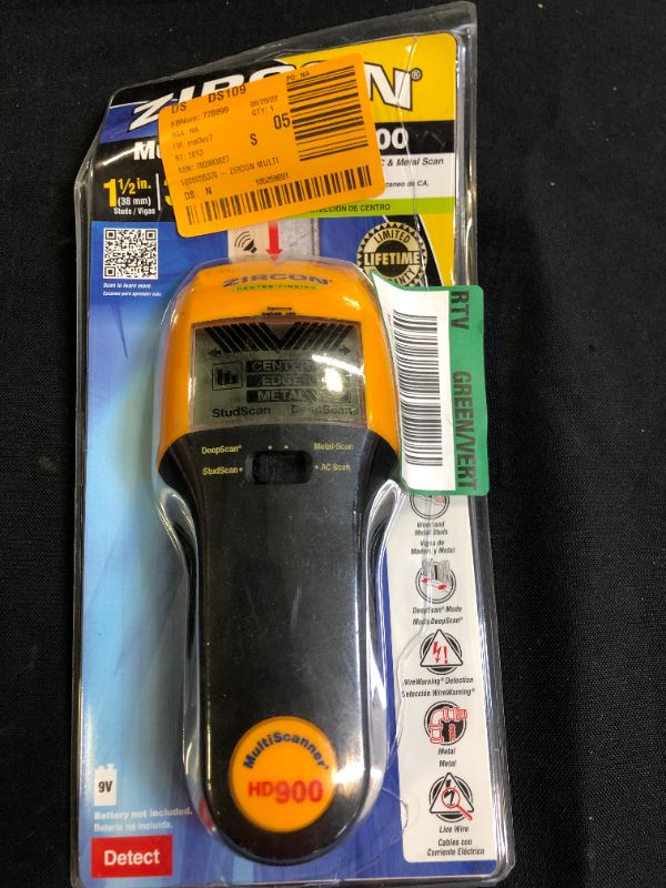 Photo 4 of Zircon
MultiScanner HD900 1 Step Multi-Function Wall Scanner
(PACKAGED IS DAMAGED, MINOR SCRATCHES ON BACK OF ITEM)