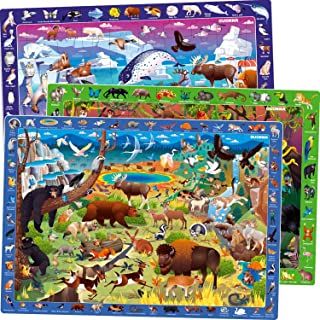 Photo 1 of Floor Puzzles for Kids Ages 4-8 - 60 Piece Jigsaw Game for Toddlers 3-5 Year Olds by QUOKKA - Educational Search and Find Toy for 6-8-10 yo - Gift for Learning Forest Polar & USA National Park Animals
