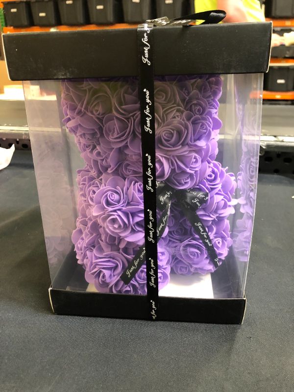 Photo 2 of 10 inch Flower Bear- w/Clear Gift Box (Purple)