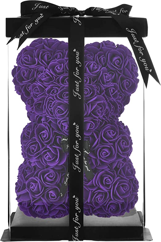 Photo 1 of 10 inch Flower Bear- w/Clear Gift Box (Purple)